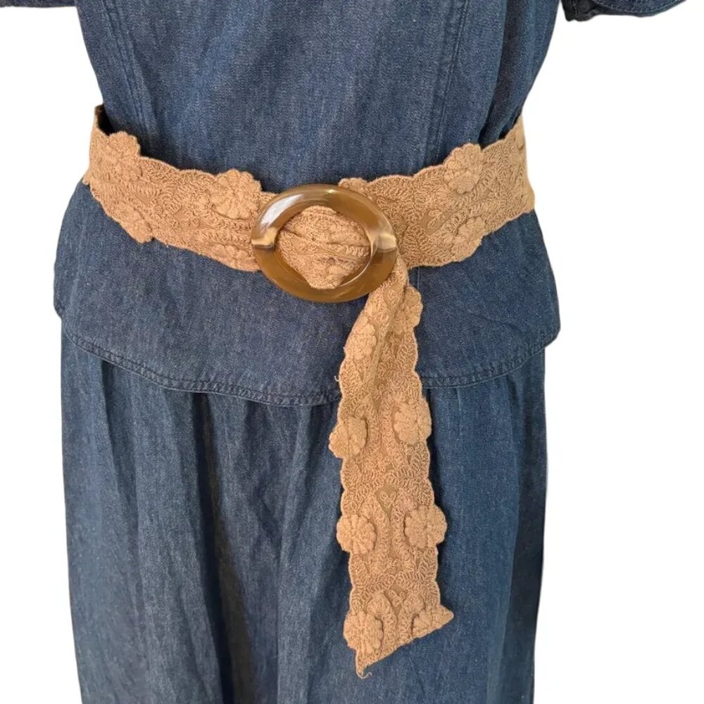 VTG J.JILL Embroidered Bohemian Floral Fabric Belt in Taupe Brown SZ M